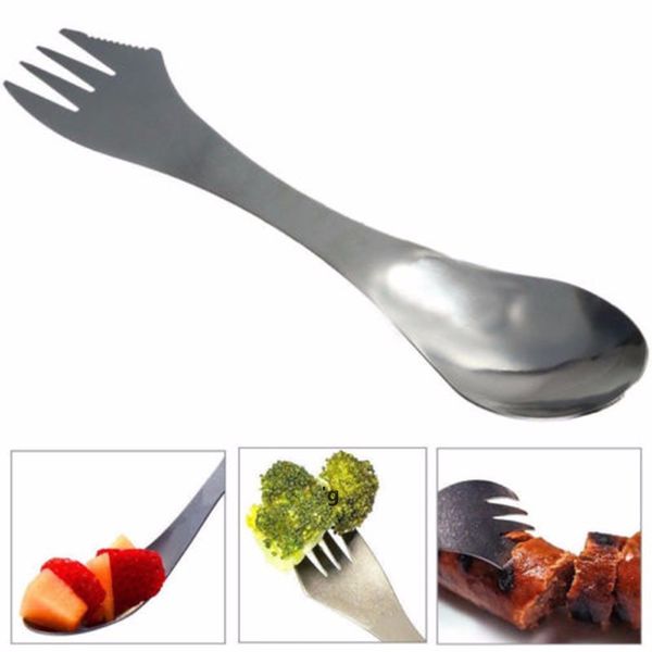 Forchetta cucchiaio spork Stoviglie 3 in 1 Posate in acciaio inossidabile utensile combinato Cucina set forchetta coltello da picnic all'aperto RRF13795