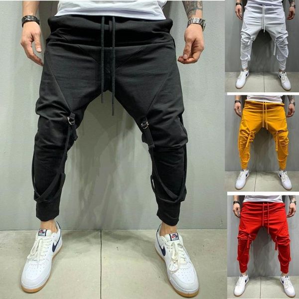 

2020 autumn and winter men's casual sports pants suspenders personality hip-hop fitness foot mouth sports trousers, Black