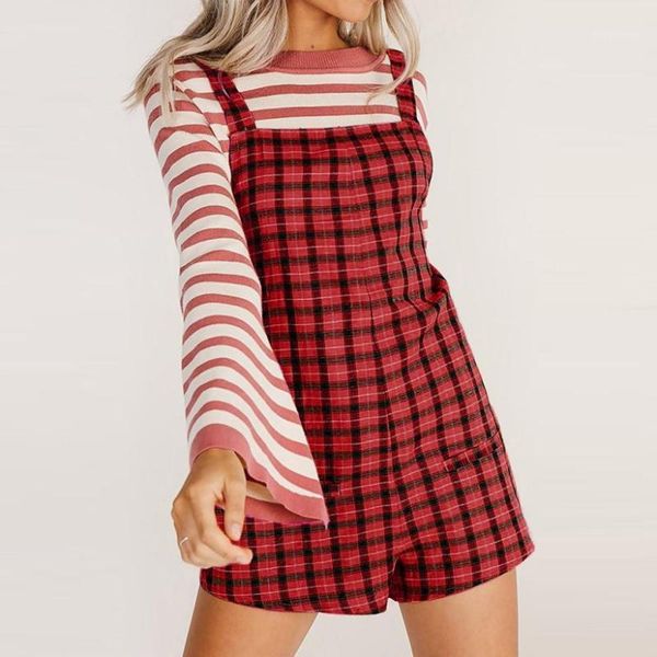 

women's jumpsuit clothe casual plaid overalls for women adjustable cotton pockets elastic band shorts pants 2julyo181, Black;white