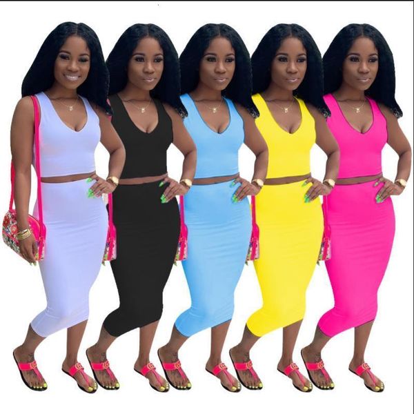 

2019 new women summer solid tank bodycon midi skirts suit two piece set club party women's tracksuit outfit dress d9120, Gray