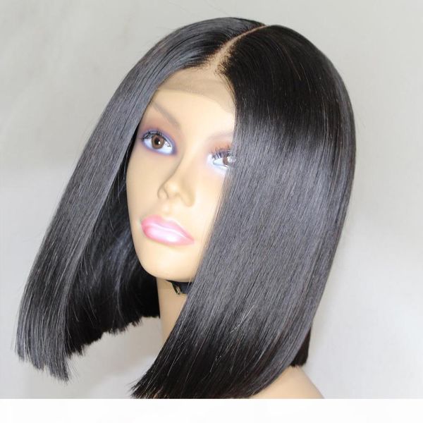 

paff 13x4 transparent lace front human hair wigs deep part short bob cut natural color pre plucked brazilian remy, Black;brown