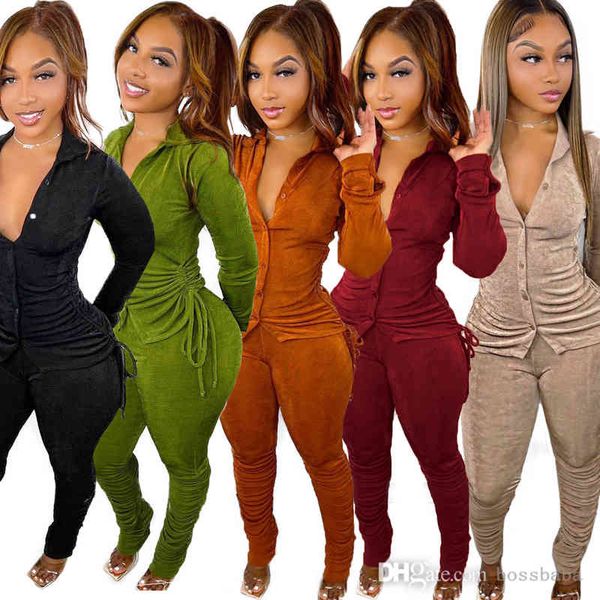 

women's two piece pants set for women 2022 spring lapel neck bandage shirt and pleated trousers fashion solid color ladies clothes 4rda, White