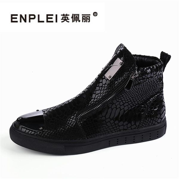 

boots enplei men high glod sliver black casual flats shoes man outdoor footwear leather ankle mens fashion size 37-44