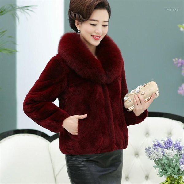 

2019 autumn winter female real rex fur coat middle aged women short jacket natural fur long-sleeved outerwears z1211, Black