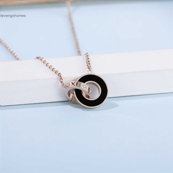 

ring new fashion double black and white roman diamond necklace temperament small fragrance clavicle chain, Silver