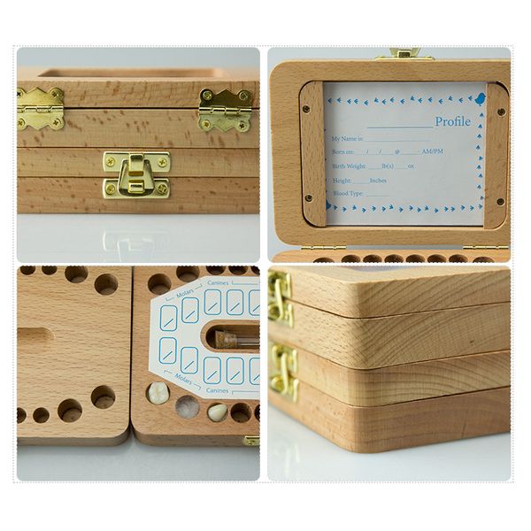 

tooth box organizer for baby save milk teeth wood storage box great gifts 3-6 years creative for kids english lj201105