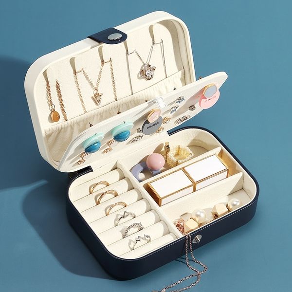 

casegrace portable travel pu leather jewelry storage box organizer earring necklace ring jewellery case packaging casket t200917, Black;white
