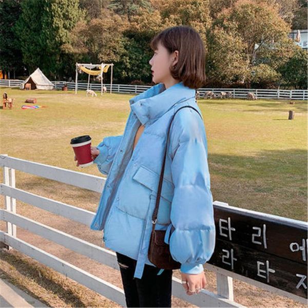 

2020 new winter jacket women stand collar solid white female thick slim coat loose oversized womens short parka down jacket1, Black