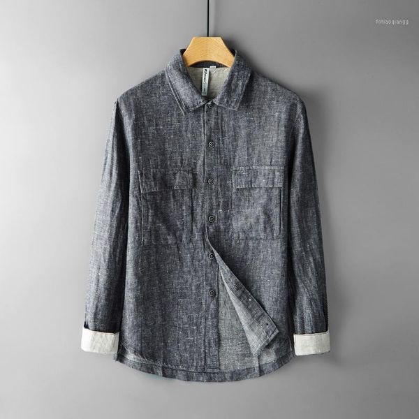 

2020 autumn casual long-sleeved jacket men brand linen jacket for men loose multi-pocket jackets male chaqueta jaqueta jas1, Black;brown