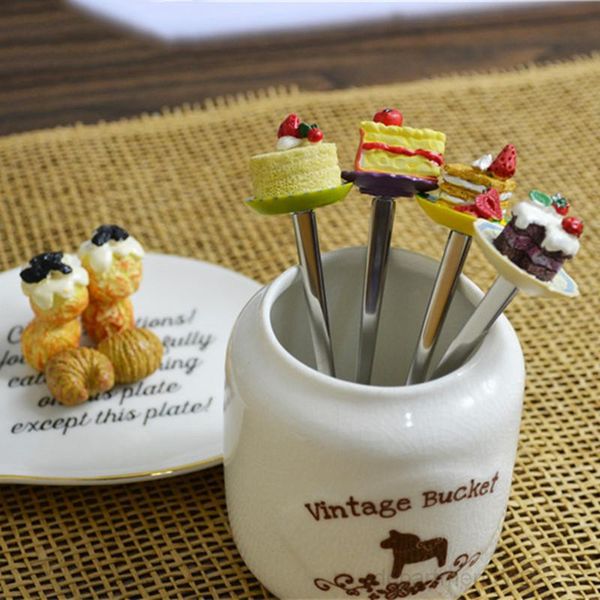 

eco-friendly 4pcs /lot stainless steel tray cake salad dessert food eating spoon tableware cutlery creative couple gifts owe2504