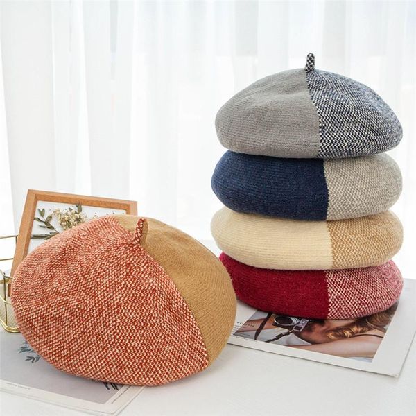 

jiuce 033 winter women's wool beret cap lady girl casual cotton british artist hat pumpkin hat casquette gorros, Blue;gray