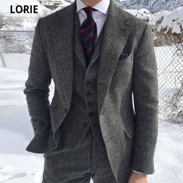 

lorie vintage men suits for wedding formal business groom tuxedo 3 pieces tweed slim fit groom wear coats (jacket+vest+pants, White;black