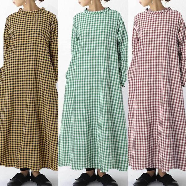 

casual dresses zanzea 2021 kaftan check dress women's autumn sundress long sleeve maxi vestidos female plaid turtleneck robe oversized1, Black;gray