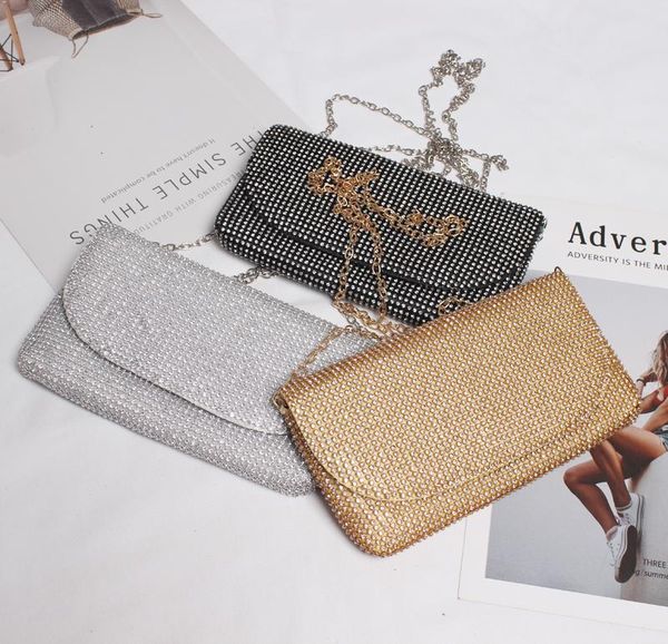 

silver gold black flap envelope bag for women fashion bling full rhinestone phone purse handbag chain crossbody shoulder bag new