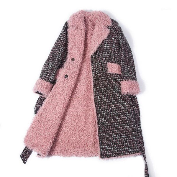 

real quality superior fur coat women 2020 autumn winter woolen wool coats fashion100% woolen coat wool liner with belt female s1, Black
