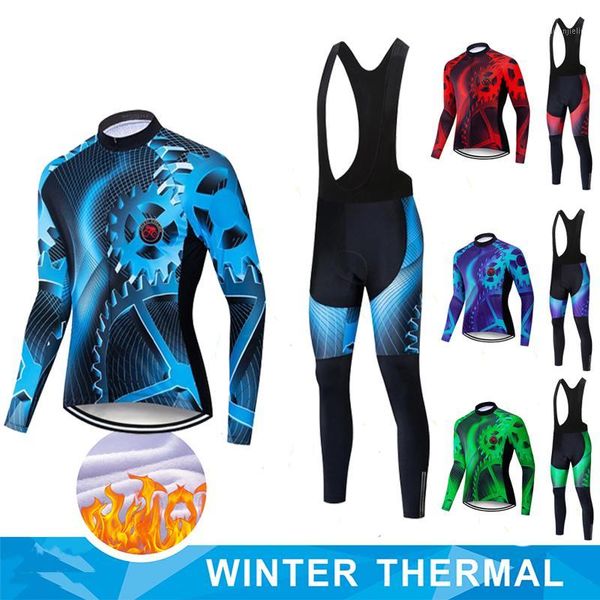 

ropa ciclismo warm 2020 winter thermal fleece cycling clothes men's jersey suit outdoor riding bike mtb clothing bib pants set1, Black;blue