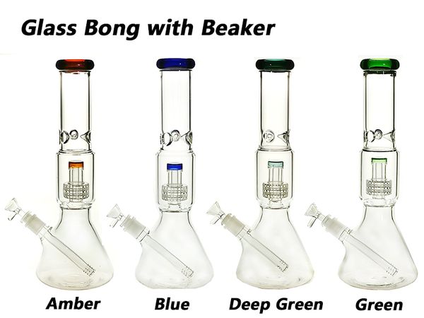 Cam Nargile Bongs Borular Rig 14 inç Beher ile Tyle PERC 14 / 19mm Downstem ve Kase 4 Renkler için 950 g / PC GB056