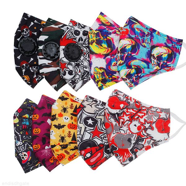 

halloween skull printed cotton fashion face mask face mouth masks anti-dust protection washable cotton designer masks