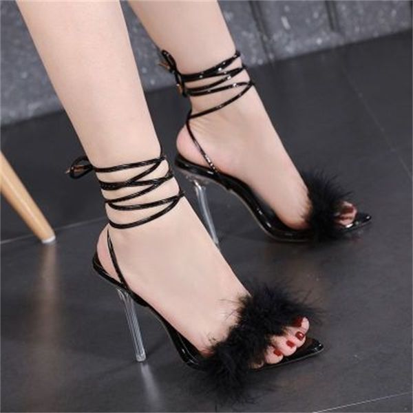 

summer 2021 new women's sandals shingle thin skin party lace heels pointed toe roma shoes 35 white black 41 yellow lqei