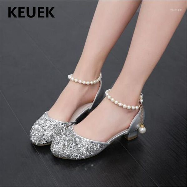 

new girls princess wedding party dance shoes children high-heeled silver performance student baby crystal shoes kids 021, Black;grey