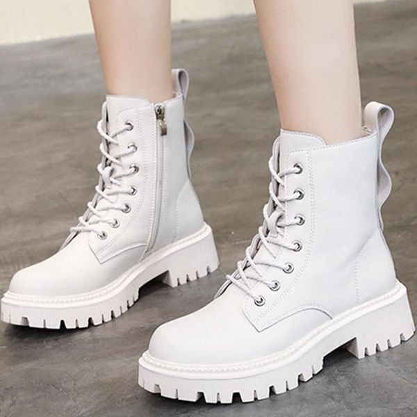 

boots women ladies motorcycles boot platform non slip zipper fashion shoes woman casual comfort leather boots female shoe, Black