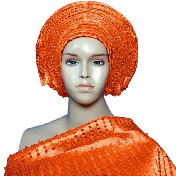 

new arrival nigerian gele headtie aso oke auto gele with shoulder with beads ing, Red