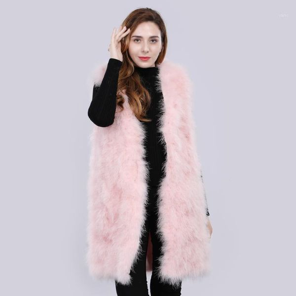 

women genuine fur vest 100%natural real ostrich fur vest lady real turkey gilet autumn winter fashion ostrich waistcoat1, Black