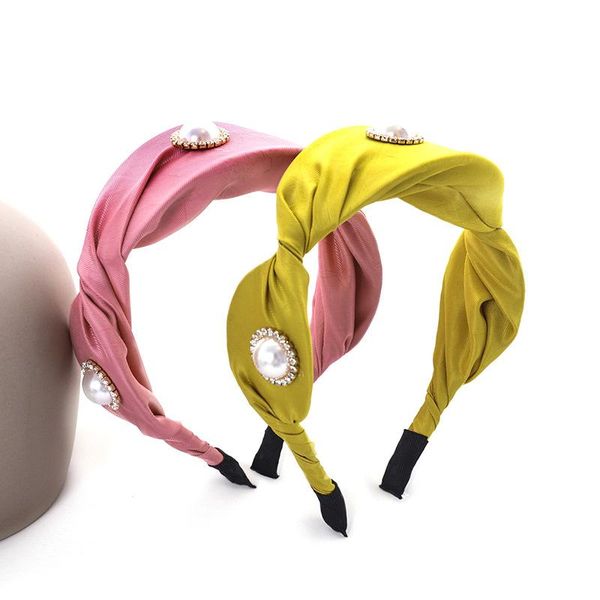 

rhinestones hair hoop pearl vintage solid polyester headbands for women girls cross twine hairband women hair accessories