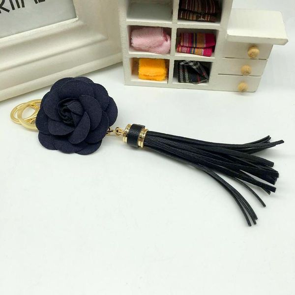 

new arrival camellia flower women leather tassel key chain golden fashion key ring women bag pendant car keychain eh627 h jlligm