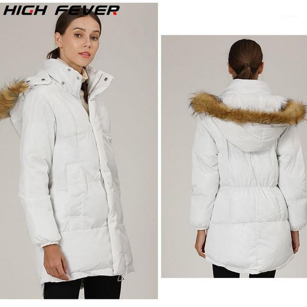 

women winter warm duck jacket ski thicken snow thick coat parka large fur collar cotton women's long white color coat jacket1, Black