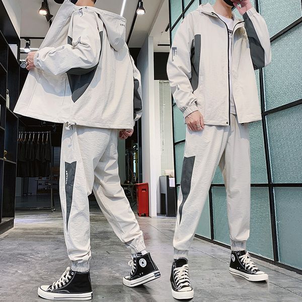 

marchwind men's tracksuit spring/autumn man two-piece set sweat suit overalls korean style leisure suit plus size hoodies+harem pants, Gray