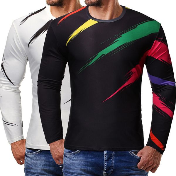 

new black t-shirt men's fashion colorful color printing trend long sleeve slim shapewear t shirt tracksuit sport suit men, White;black