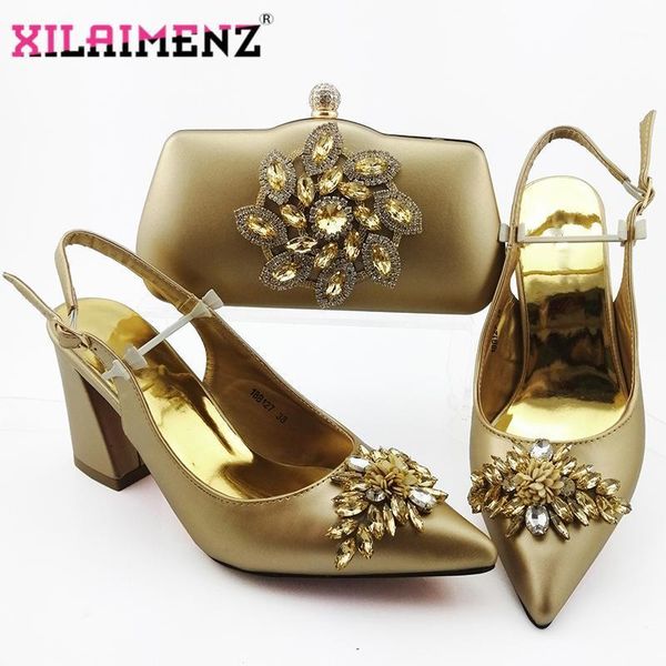 

2021 new golden color fashion rhinestone woman shoes and matching bag set italian style pumps shoes and bag set for party1, Black