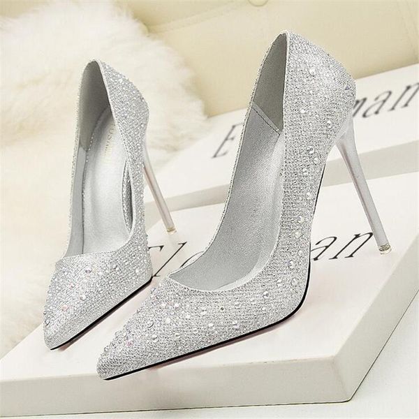

модные сладкие элегантный высоких каблуках мелкой heeled тонкий каблук указал цветные rhinestone свадебная обувь насосы для женщин # 0110, Black