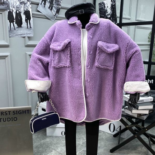 

ewq] 2020 зима для женщин новые сладкая версия казуальной утолщенные теплый сыпучие длинные рукава хлопок имитация овечьей шерсти пальто 8d, Black;brown