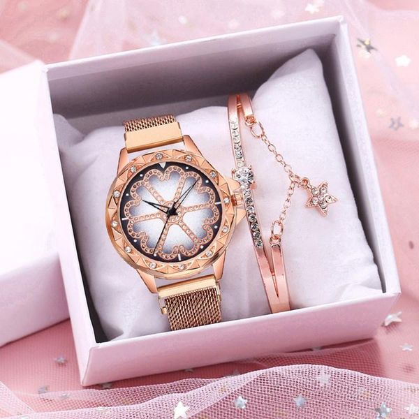 

2020 women magnet buckle stainless steel mesh flower watch luxury ladies rhinestone quartz watch relogio feminino1, Slivery;brown