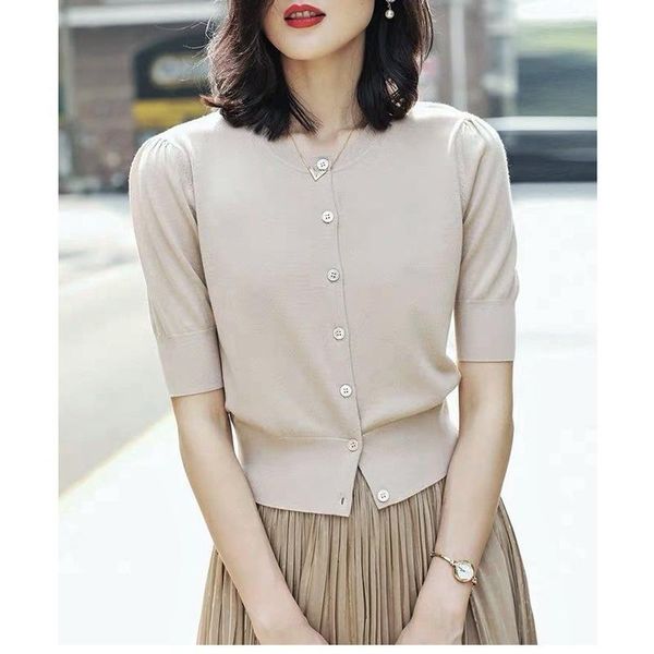 

women's knits & tees shirt sleeve cardigan in 2021 autumn wool knitting female small coat of thin section is prevented bask a blouse, White