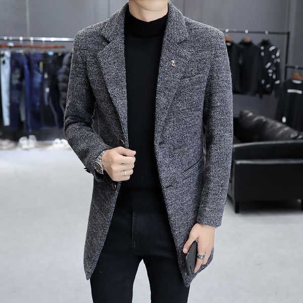 

winter heavy korean version lapel wool medium length coat windbreaker youth men's wear, Tan;black