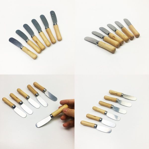 

kitche portable wooden handle butter shovel breakfast tool 10cm butter knife cheese dessert sauce spatula stainless steel spatula tool 84 n2