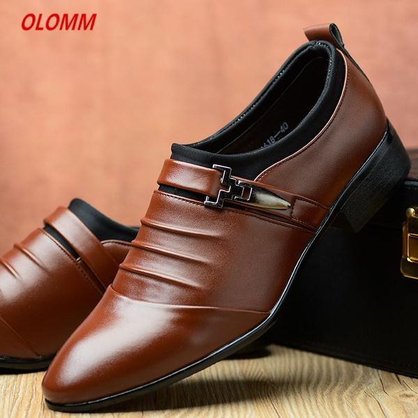 

dress shoes 2021 british men's slip on split leather pointed toe men business wedding oxfords formal for male 38-48, Black