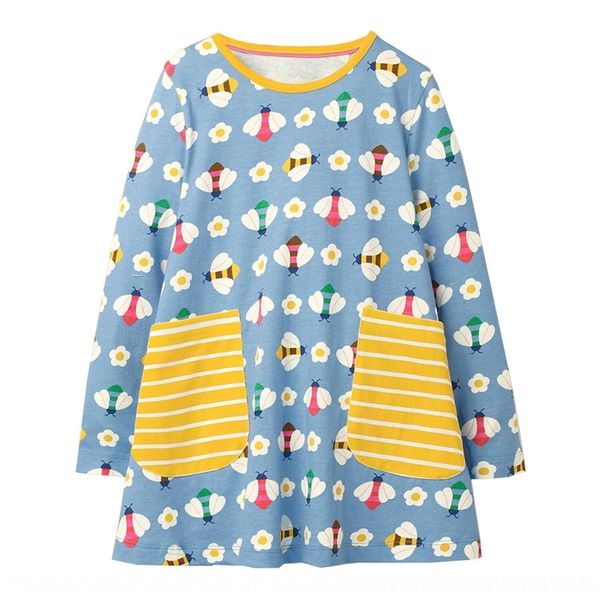 

qapmp long new girl's printed wind lovely cotton autumn sleeve children's skirt round neck pure princess dress tong qun dress chil, Black;gray