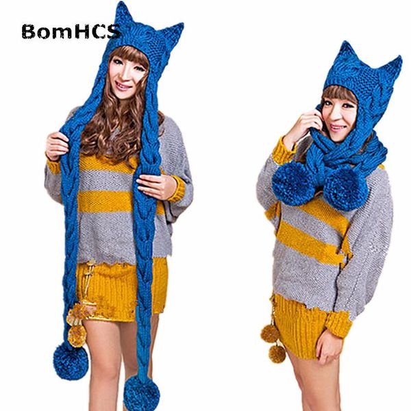 

bomhcs women's thick cable handmade knitted beanie cat ears warm hat scarf