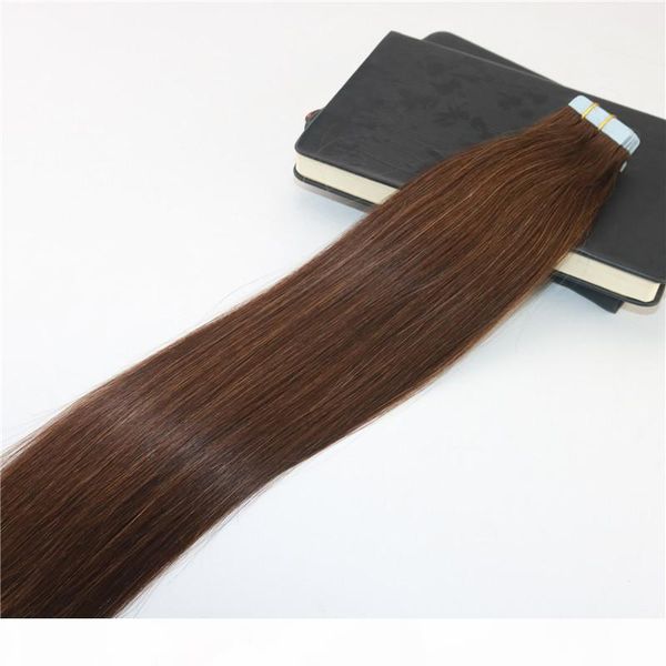 

tape in extensions human hair #4 dark brown 100% skin weft invisible hair extensions double drawn seamless virgin tape on extensions, Black