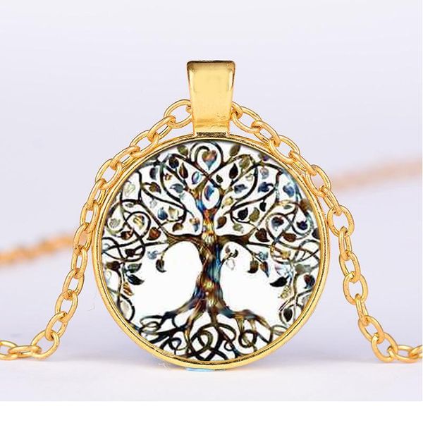 

tree of life crystal round small pendant necklace colors women sweater chain jewelry gifts dropshipping qylwcl, Black