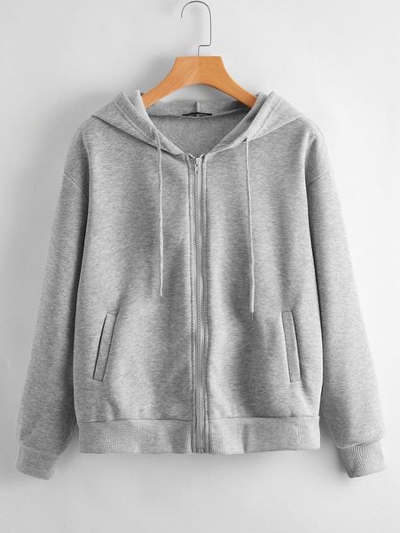 

heathered knit zip-up drawstring hoodie d9o7#, White;black