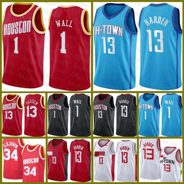 

john 1 wall mens james 13 harden youth hakeem 34 olajuwon houston rocket 2020 2021 new basketball jersey brown, Black;red