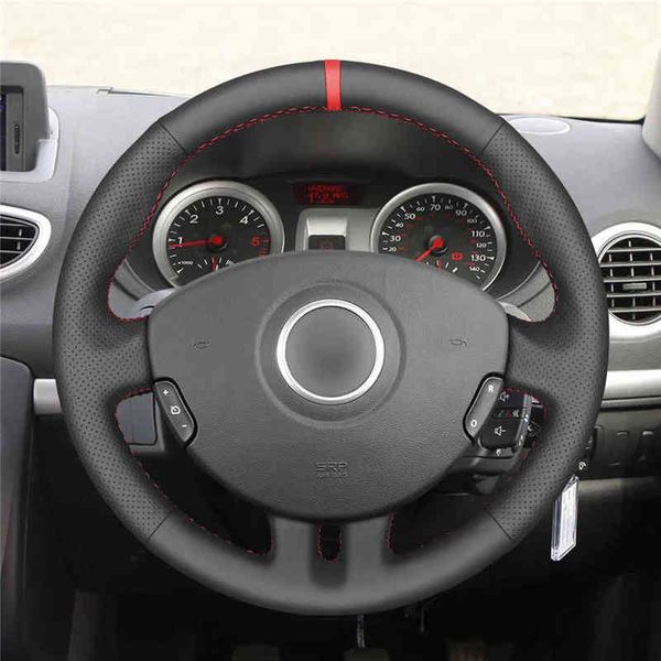 Coprivolante per auto in pelle sintetica nera con pennarello rosso ricamato a mano per Renault Clio 3 20052013 clio 3 20052013 J220808