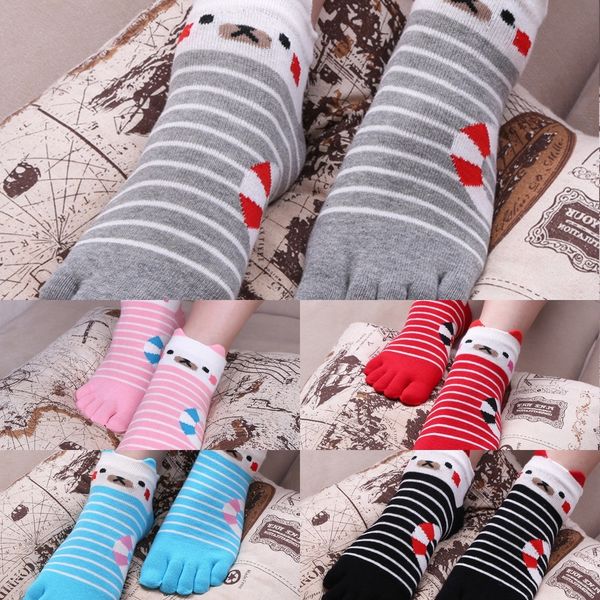 

pc7nl qinzu women's toenail toenail boat toe cotton se25m five finger women's christmas jacquard five finger stereo socks boat toe, Black