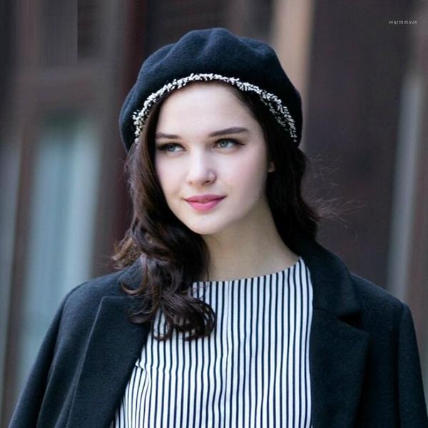 

Ladies Beret Hat Female Autumn Winter Casual Travel Fashion Berets Cap Women British Elegant Warm Outdoor All-match Caps H71051, Blue;gray