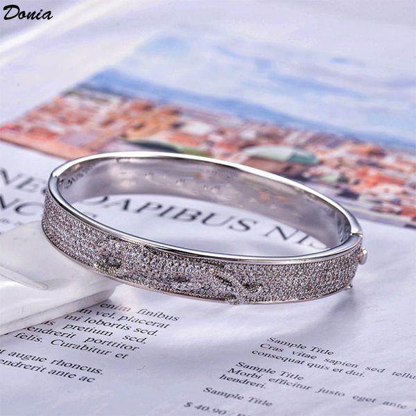 Donia Jewelry Europeia e Americana Moda Exagero Completo Diamante Leopardo Cobre Micro Bracelete Inlail para Mulher Designer